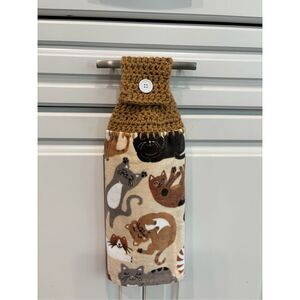 Crochet Top Kitchen Towel- Dogs-whit top-black button